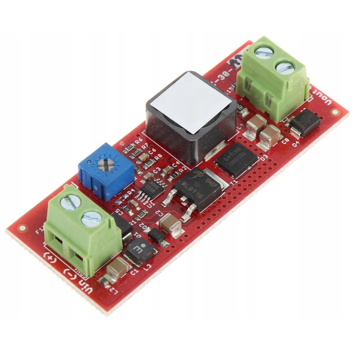 Модул DC/DC конвертор Atte ASDC-30-AD0-OF, 5-50V вход, 3.3-12V изход, 2.5A, 30W, с регулиране на напрежението и защити (късо съединение, пренапрежение, претоварване, термична), Червен, 62 x 31 x 18 мм