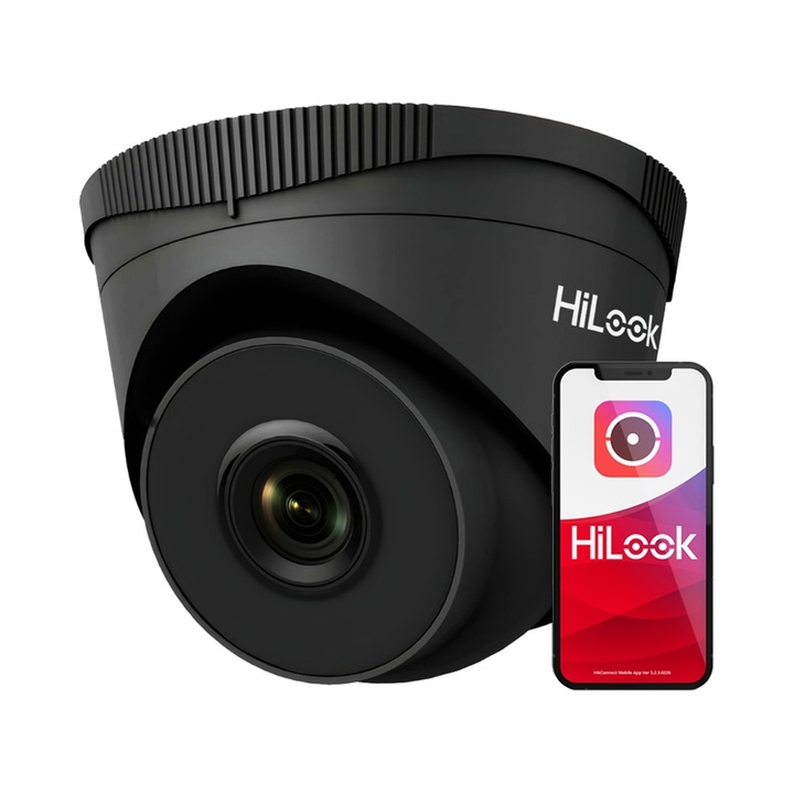 IP камера HiLook IPCAM-T5 BLACK, 5MP (2560×1920), PoE, обектив 2.8 мм, IR 30 м, IP67, Черна