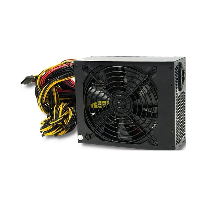 Alimentator ATX Qoltec Bitcoin Miner, 1600W, 80 PLUS Gold, semi-modular, ventilator 14 cm, PFC activ, protectii SCP/OCP/OVP/UVP/OPP, Negru, 160 x 150 x 85 mm, 1 buc