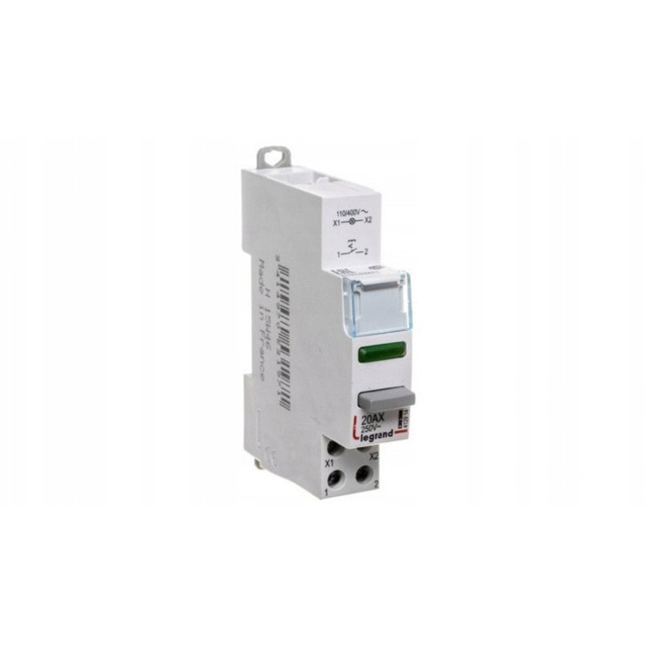 Comutator modular bistabil Legrand LP451 412914, 1x NO, 20 A, 110/400 V AC, cu lampa LED, verde, 1 modul