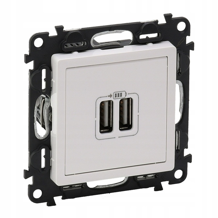 Вграден USB контакт Legrand Valena Life, 2 USB порта 2.4A/5V, бял, O 60 мм