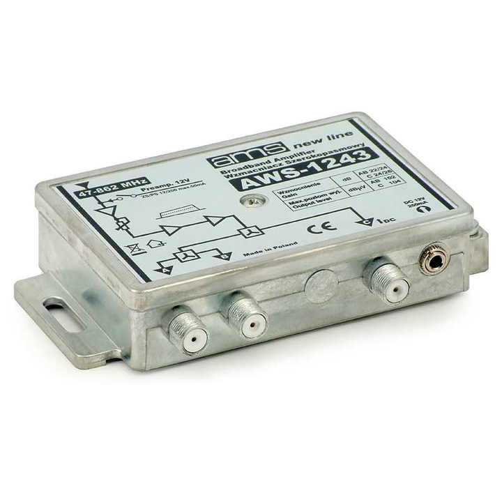 AMS AWS-1243 antenna erősítő, 1x3 kimenet, 47-862 MHz, 12V, 150mA
