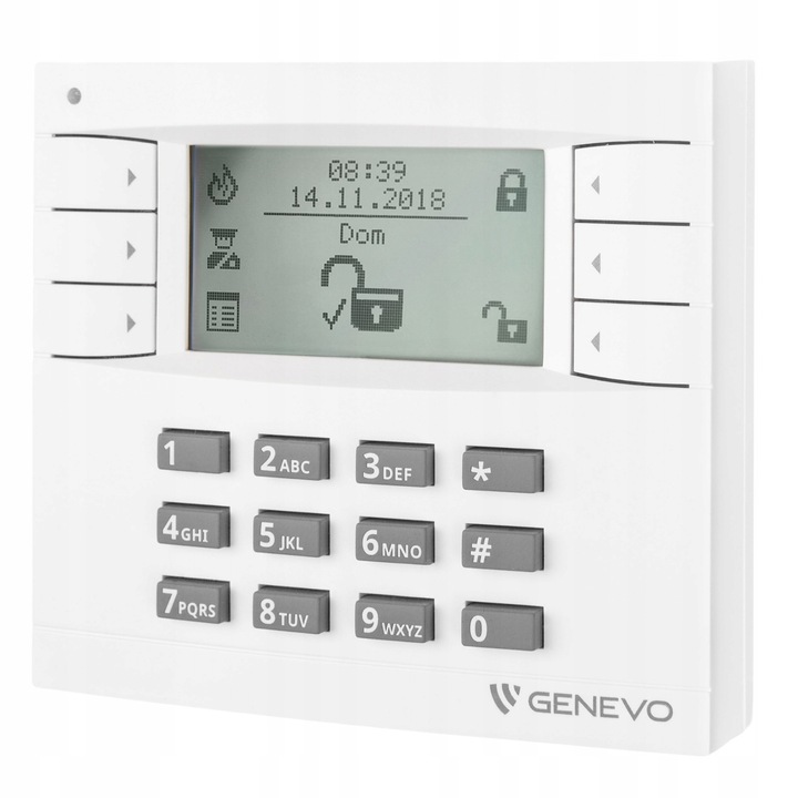 Genevo EVOKPD-CLASSIC riasztóközpont billentyűzet, LCD kijelzővel, numerikus billentyűzettel, fehér