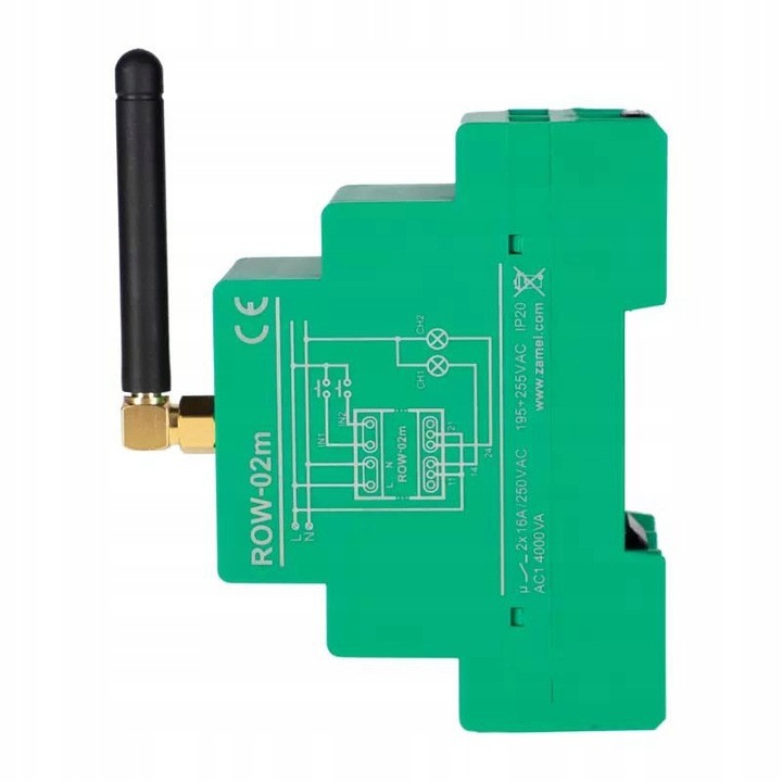 Zamel Supla ROW-02m Wi-Fi modul, 2 csatornás, 230V, 16A, DIN sínre szerelhető, 90x35x70mm