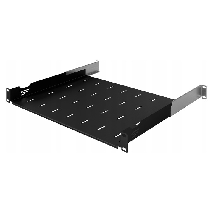 Polita rack Stalflex E-RSA19-1U-350B, reglabila 350-510 mm, otel vopsit pulbere, Negru, 1U 350 mm