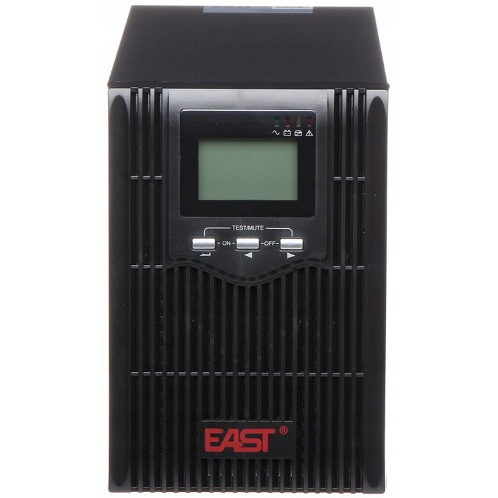 UPS East AT-UPS1000S-LCD, 800W/1000VA, tiszta szinuszos, LCD kijelző, 3 aljzat, USB/RJ45, Fekete