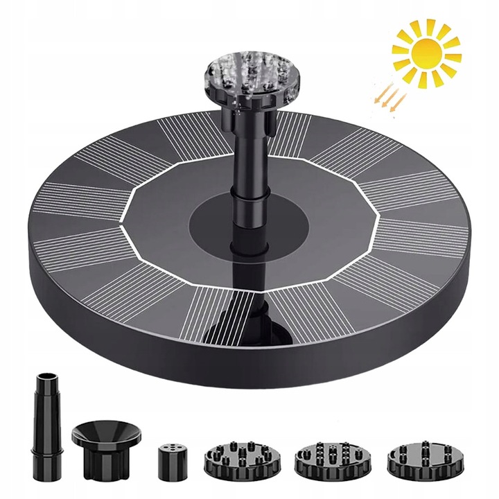 Fantana solara Bedee cu pompa 1.5W si 6 duze, negru, 16cm