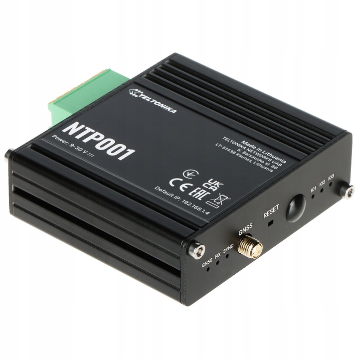 Teltonika NTP001 NTP szerver, GPS szinkronizálás, Ethernet/RS-232/RS-485 interfészek, alumínium ház, Fekete, 9-30 VDC
