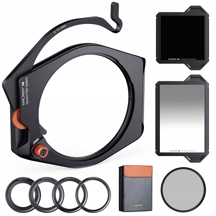 Set filtre / kit filtre K&F Concept 100 PRO Landscape, suport 100 mm cu CPL 95 mm incorporat, ND1000 (ND3.0) 100 x 100 mm si GND8 soft (ND0.9) 100 x 150 mm, Negru, 1 set