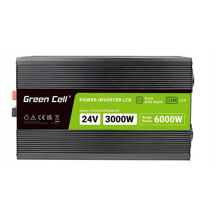 Инвертор за кола Green Cell PRZETWORNICA LCD 24V 3000W черен 230V