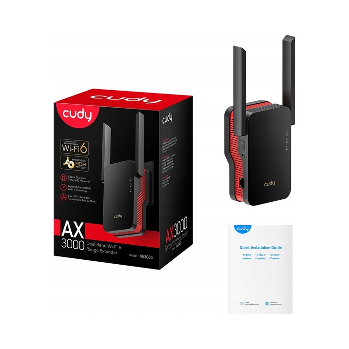 Cudy RE3000 Wi-Fi 6 AX3000 kétsávos 1.3GHz-es fehér jelerősítő