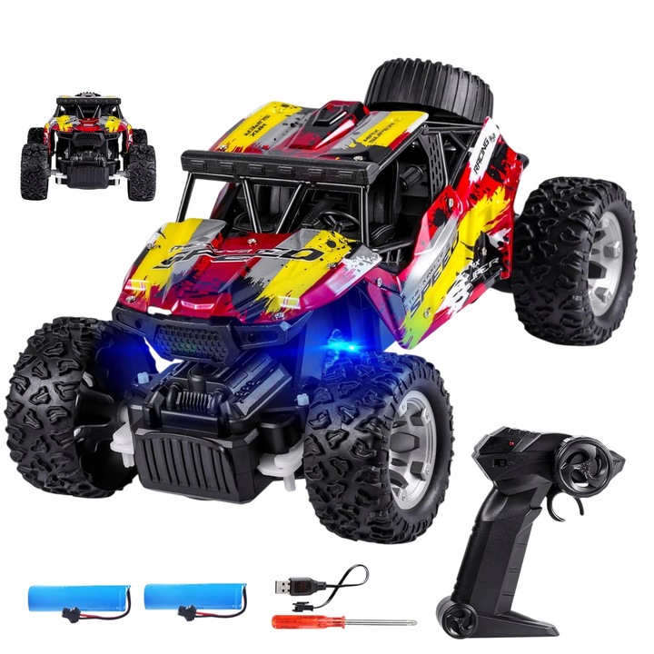 RC кола за офроуд, 1:18, скорост 10 км/ч, цветен LED, 15x23x11см