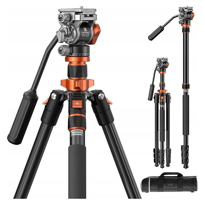 Видео статив K&F Concept K234A7, регулируем, лек, черен, 49x202см