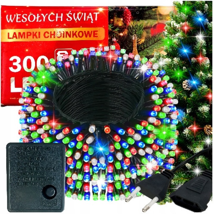 Светеща инсталация MAXSELL 300 LED, 8 режима с програматор, устойчивост IP44 за външна и вътрешна употреба, многоцветна, 22 м (20,35 м светлина)