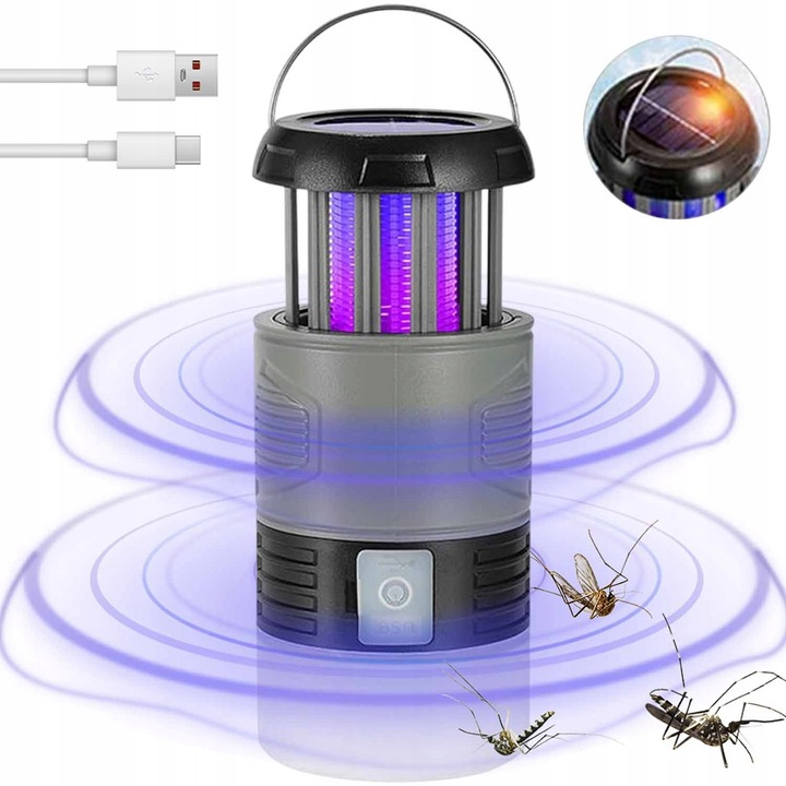 Лампа против комари Bedee UV, преносима, със соларно зареждане и USB, 13x7.2x7.2cm