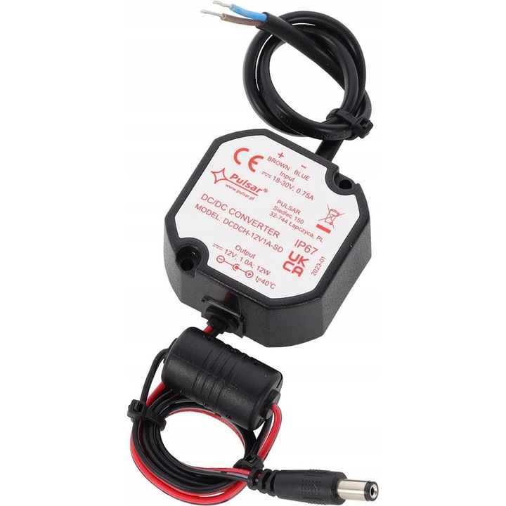 Pulsar feszültségátalakító 12V 1A IP67 50x48x25mm