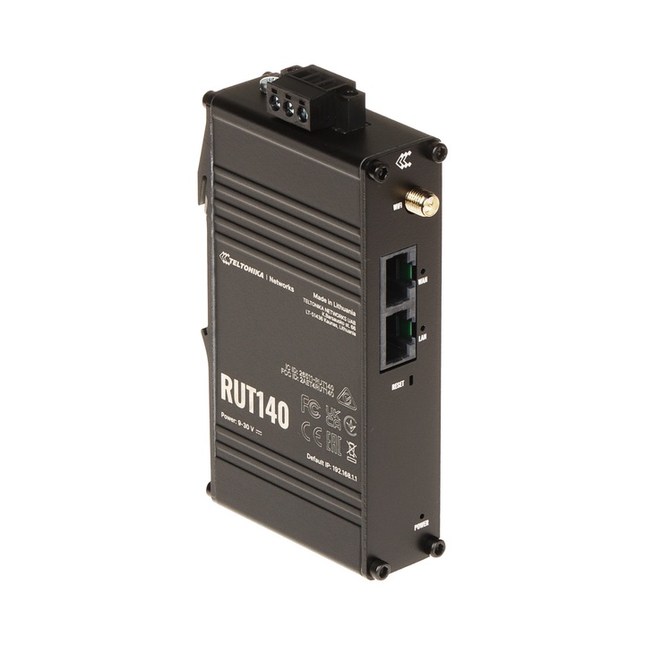 Teltonika RUT140 ipari router, Wi-Fi 2.4 GHz, 300 Mb/s, 123x69x25mm