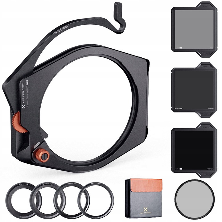 Set filtre foto K&F Concept 100 PRO 100x100mm CPL ND8 ND64 ND1000 negru 67x72x77x82mm