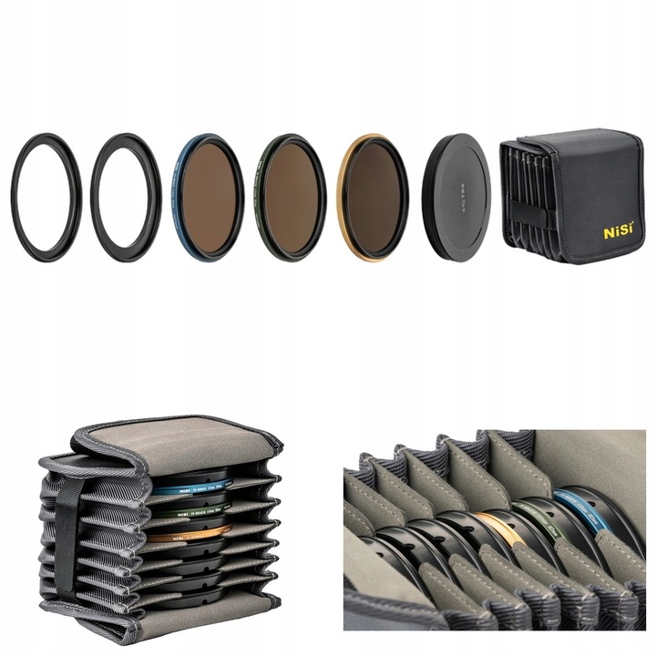 Комплект ND филтри NiSi Swift FS ND Kit, ND8/ND64/ND1000 (3/6/10 стопа), адаптерни пръстени 86/95 мм, нано покритие, многоцветен, 3 филтъра + 2 пръстена + калъф