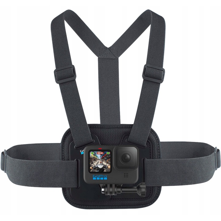 Suport pentru piept GoPro Chesty 2.0, reglabil, compatibil cu camere GoPro si alte camere de actiune, Negru