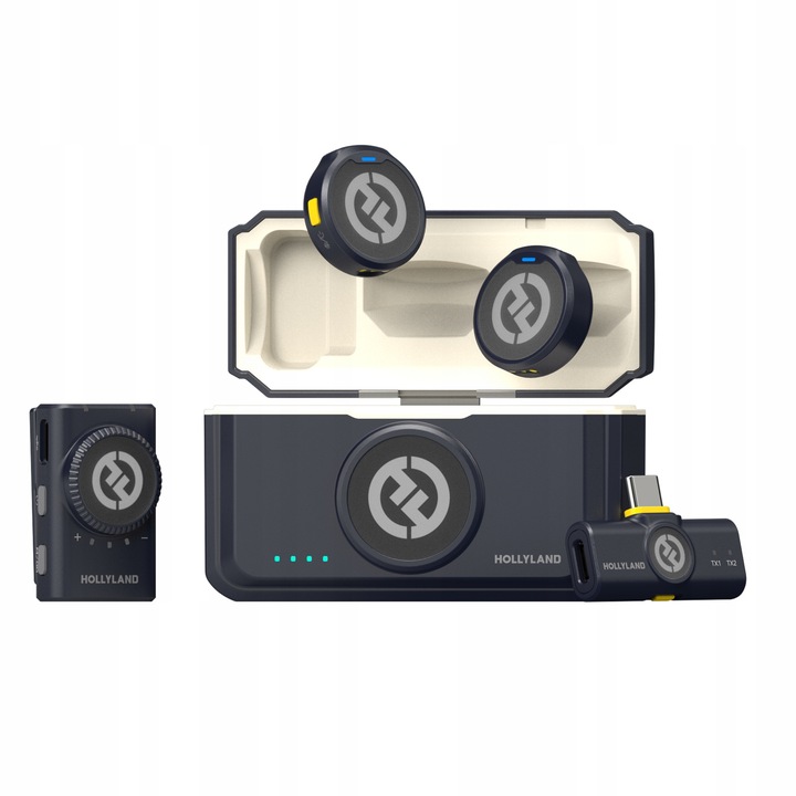 Безжичен микрофон Hollyland LARK M2 Mini Combo, 2 предавателя, приемник за камера и USB-C приемник, черен