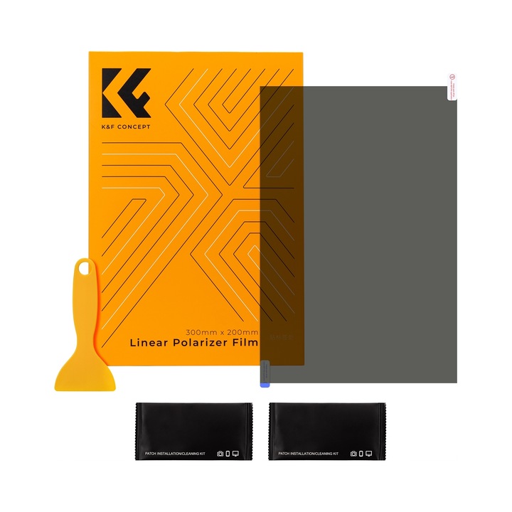 Поляризиращо фолио K&F Concept, Комплект с шпатула и кърпички, 30x20см