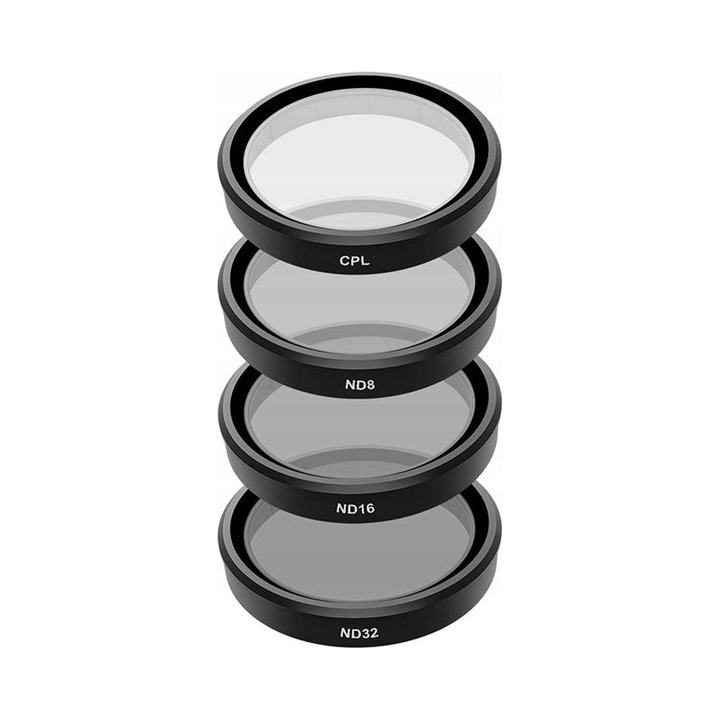 Комплект от 4 филтъра TELESIN за DJI Osmo Action 3, CPL, ND8, ND16, ND32, оптично стъкло Schott AG, лека алуминиева рамка, черен
