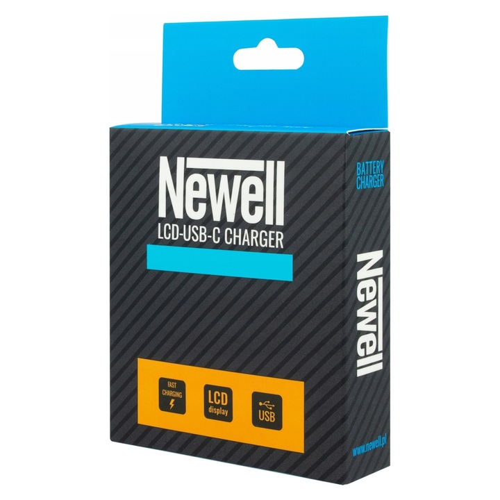 Incarcator Newell Ultra Fast, dual pentru baterii Sony NP-F (compatibil NP-F970/960/770/570), LCD, incarcare rapida 1,6 A pe canal, USB-C, Negru