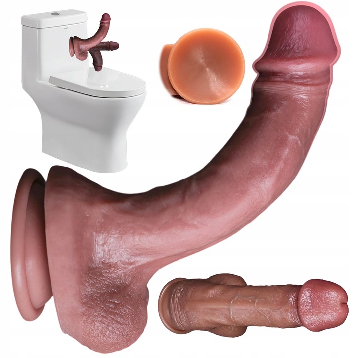 Dildo, jucarie erotica din silicon, realist cu vene, cu ventuza, pentru cupluri, maro, 1 buc