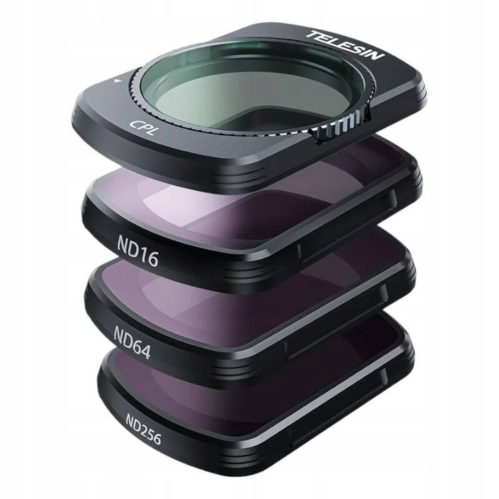 Комплект от 4 филтъра TELESIN S5-FLT-03, CPL + ND16/ND64/ND256, магнитни, Corning стъкло с двойно покритие, съвместими с DJI Osmo Pocket 3, черен