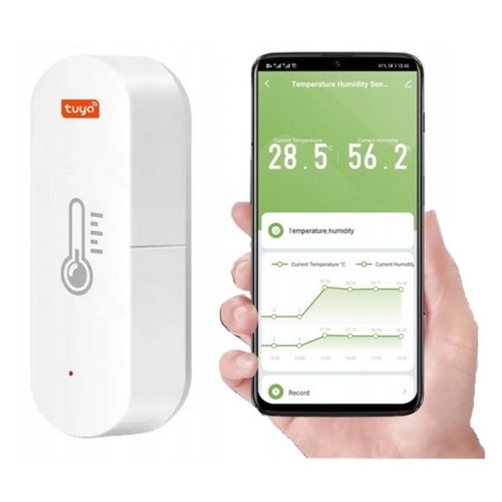 Termometru senzor temperatura si umiditate Tuya Smart Mini, wifi, monitorizare in timp real prin aplicatie, alb, 1 buc
