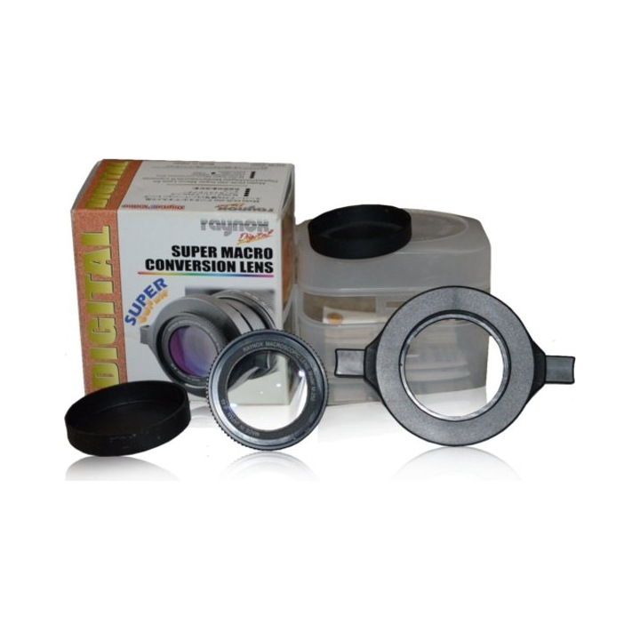 Convertor macro Raynox DCR-250, adapter Snap-on 52-67mm, optica 2 grupuri/3 elemente, Negru