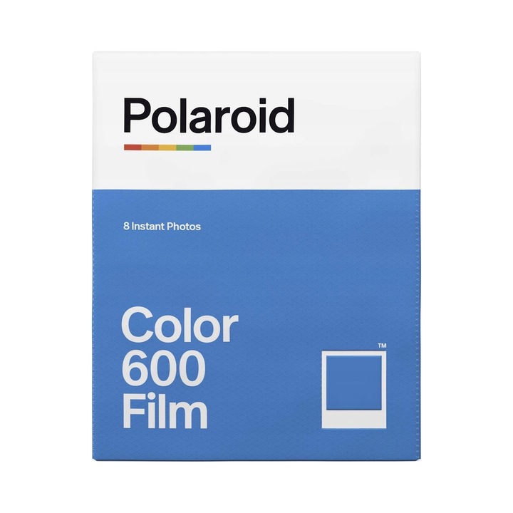 Film instant Polaroid Color 600, film foto instant color pentru aparate Polaroid 600 si I, fotografii color cu rama alba, 8 fotografii, 3.1 x 3.1"