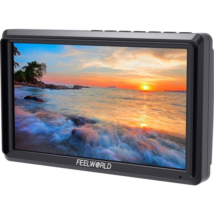 Монитор за предварителен преглед Feelworld S55 V2 5.5, IPS екран, 4K HDMI вход/изход, нативна резолюция 1280x720, яркост 500 cd/m², черен
