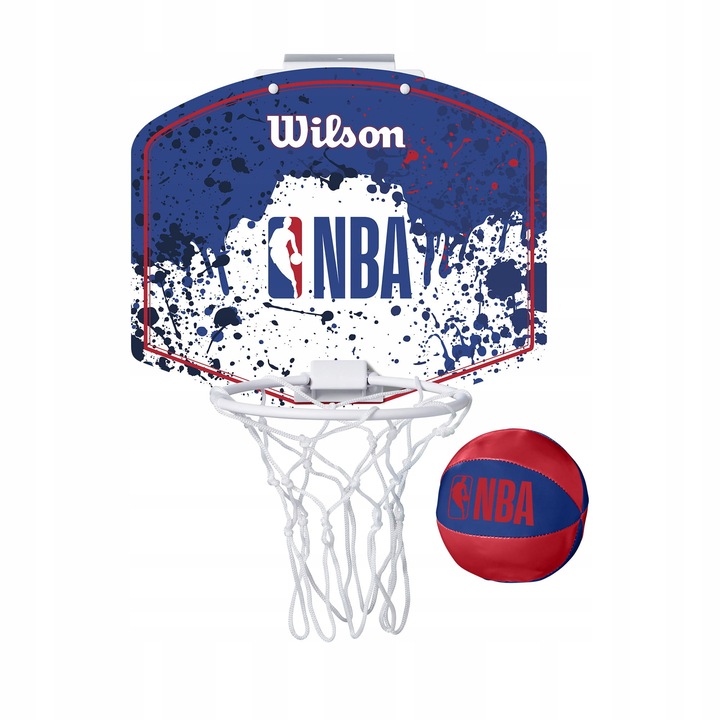 Wilson NBA mini kosárlabda szett, tábla 28,5 x 24 cm, összecsukható karika hálóval, puha labda O10 cm, Többszínű, 1 szett