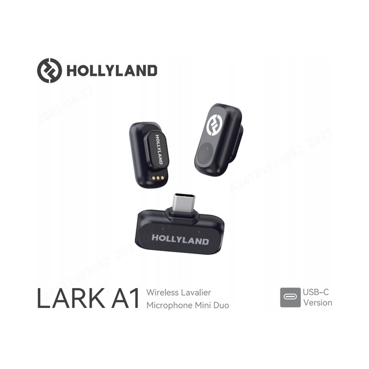 Microfon wireless Hollyland Lark A1 Duo, gri, 8.8x16.3x30mm