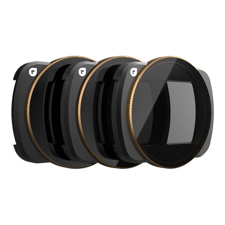 Комплект от 3 филтъра PolarPro PCKT-Vivid, ND8/PL, ND32/PL, ND128/PL, немско стъкло CinemaSeries, алуминиева рамка, съвместими с DJI Osmo Pocket 3, черен/златист