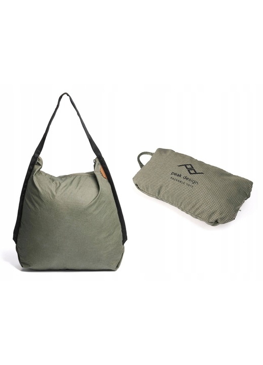 Peak Design, Сгъваема чанта от рециклиран найлон, водоустойчива с цип, Packable Tote, Sage, 12 L