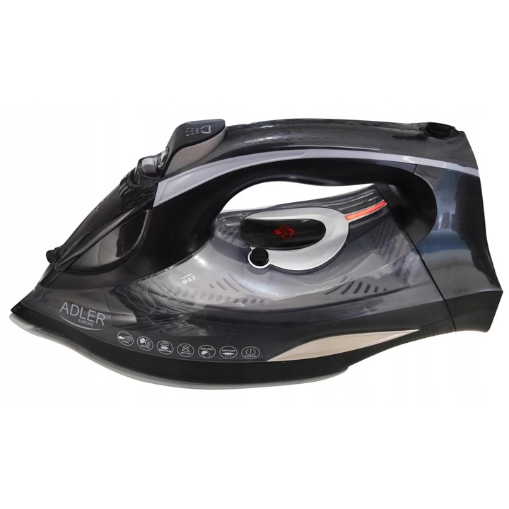 Fier de calcat cu aburi ADLER Strazak 3100W, talpa ceramica, afisaj LCD, temperatura automata, jet aburi 240 g, negru