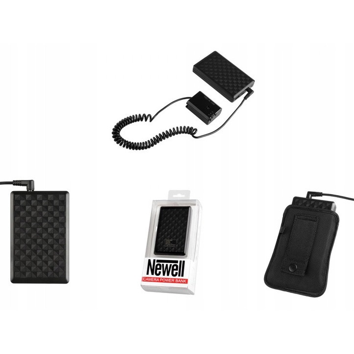 Powerbank Newell PB-FW50, baterie externa pentru camere, cu adaptor NP-FW50 compatibil Sony A6400/A6500/A6300/A7 II, iesiri DC 7,2-8,4V/2A si USB 5V/2,1A, negru, 3900 mAh