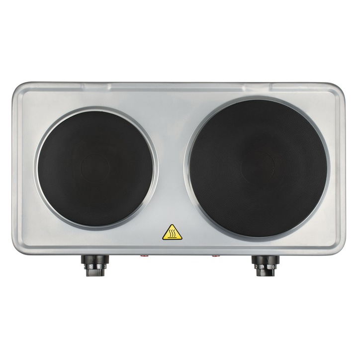 Plita electrica portabila G3Ferrari G10122, 2 zone de gatit, putere totala 2500W, plite din fonta, reglaj 5 trepte, argintiu/negru