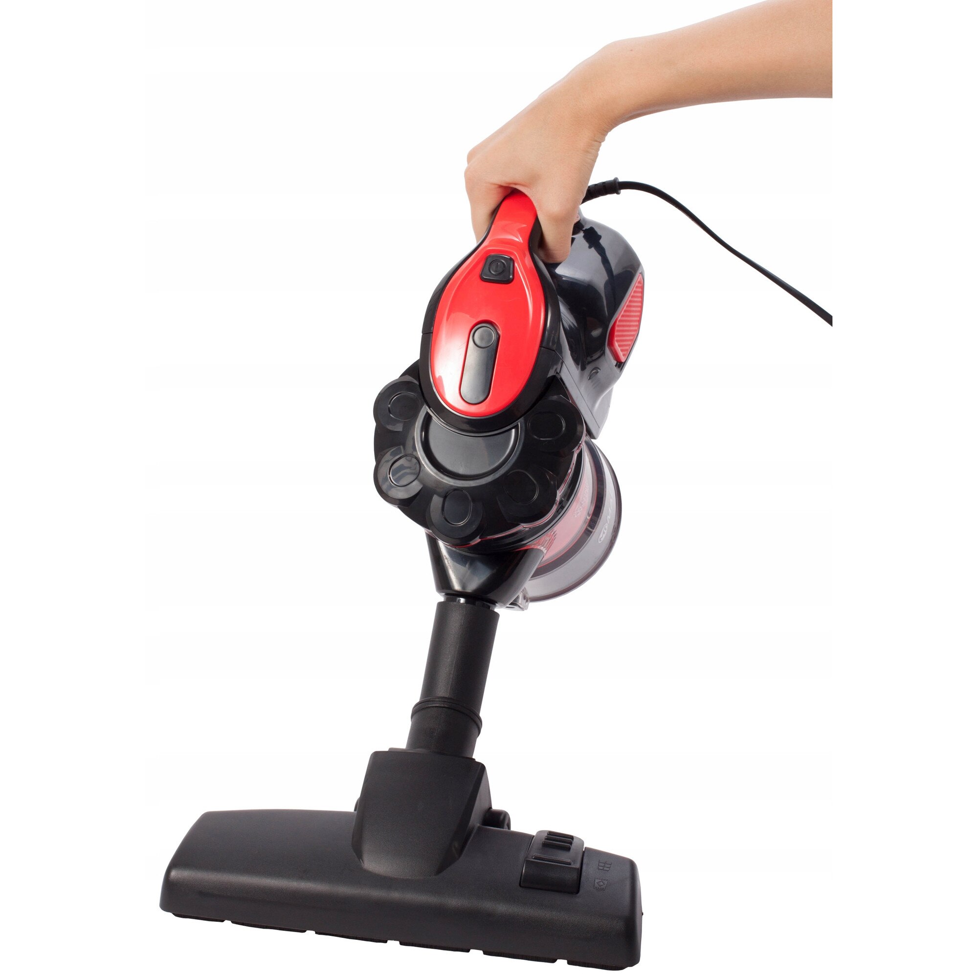 Aspirator vertical fara sac Maltec Turbo Cyclone, 800W, tehnologie ciclon, filtru HEPA, cablu 5m, 3l, negru/rosu