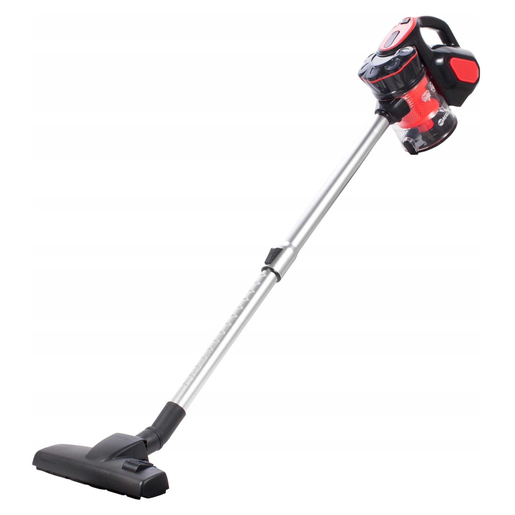 Aspirator vertical fara sac Maltec Turbo Cyclone, 800W, tehnologie ciclon, filtru HEPA, cablu 5m, 3l, negru/rosu