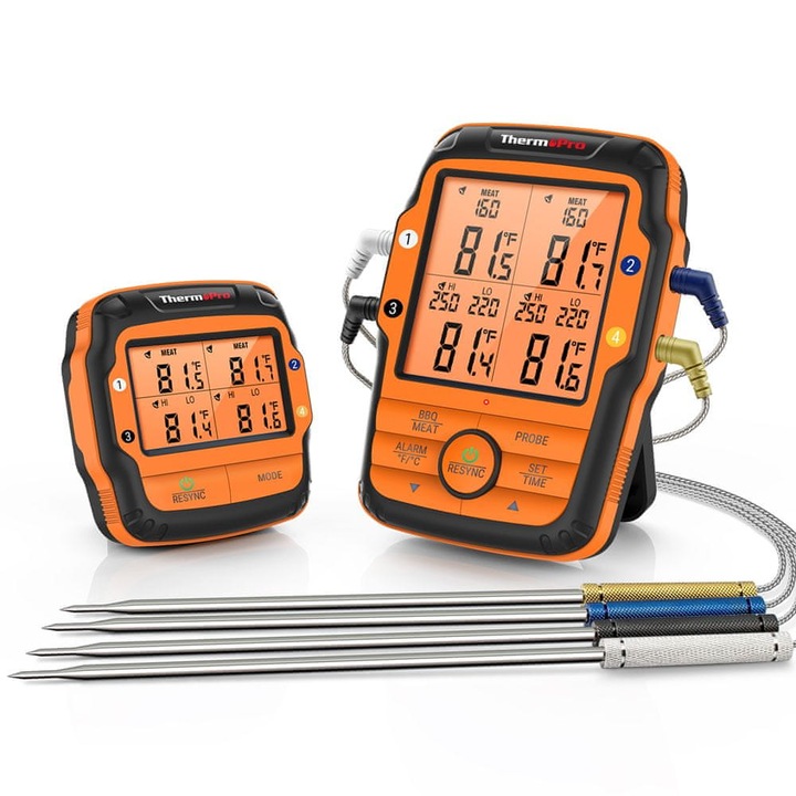 Termometru digital bucatarie ThermoPro TP-27, 4 sonde, timer, multicolor, 1m cablu