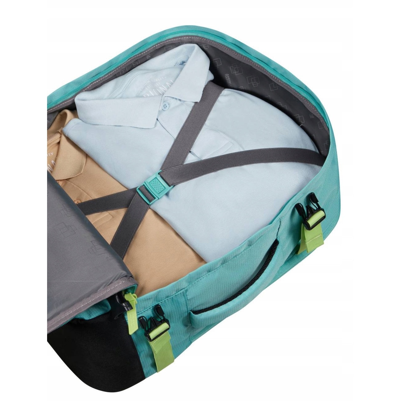American Tourister, Rucsac de cabina din poliester rPET cu compartiment laptop 15,6 inch, pas Smart Sleeve si buzunar organizator Take2Cabin MS, turcoaz/verde lime, 40 x 30 x 20 cm