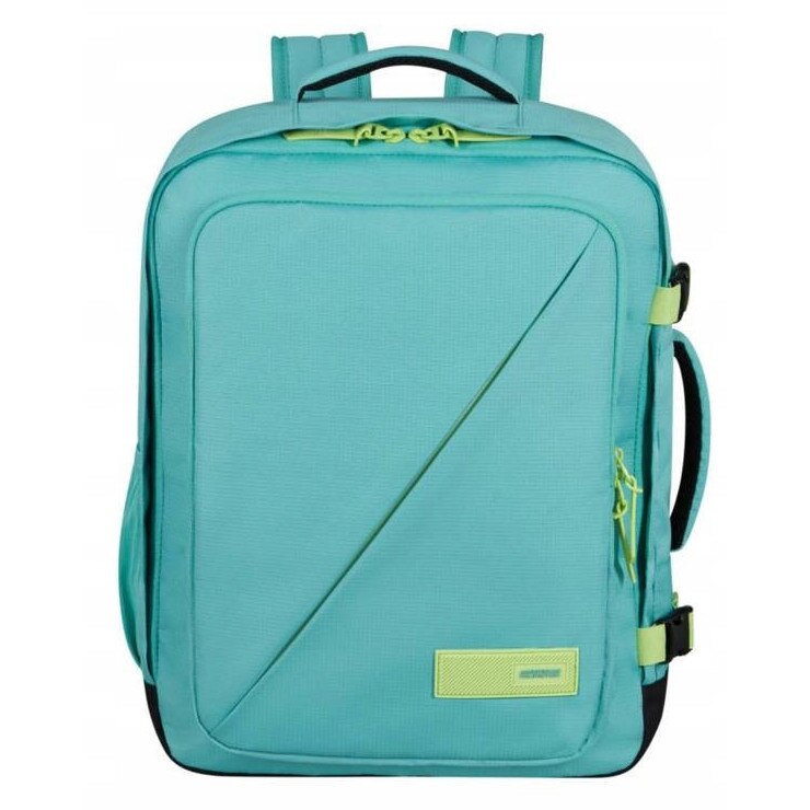American Tourister, Rucsac de cabina din poliester rPET cu compartiment laptop 15,6 inch, pas Smart Sleeve si buzunar organizator Take2Cabin MS, turcoaz/verde lime, 40 x 30 x 20 cm