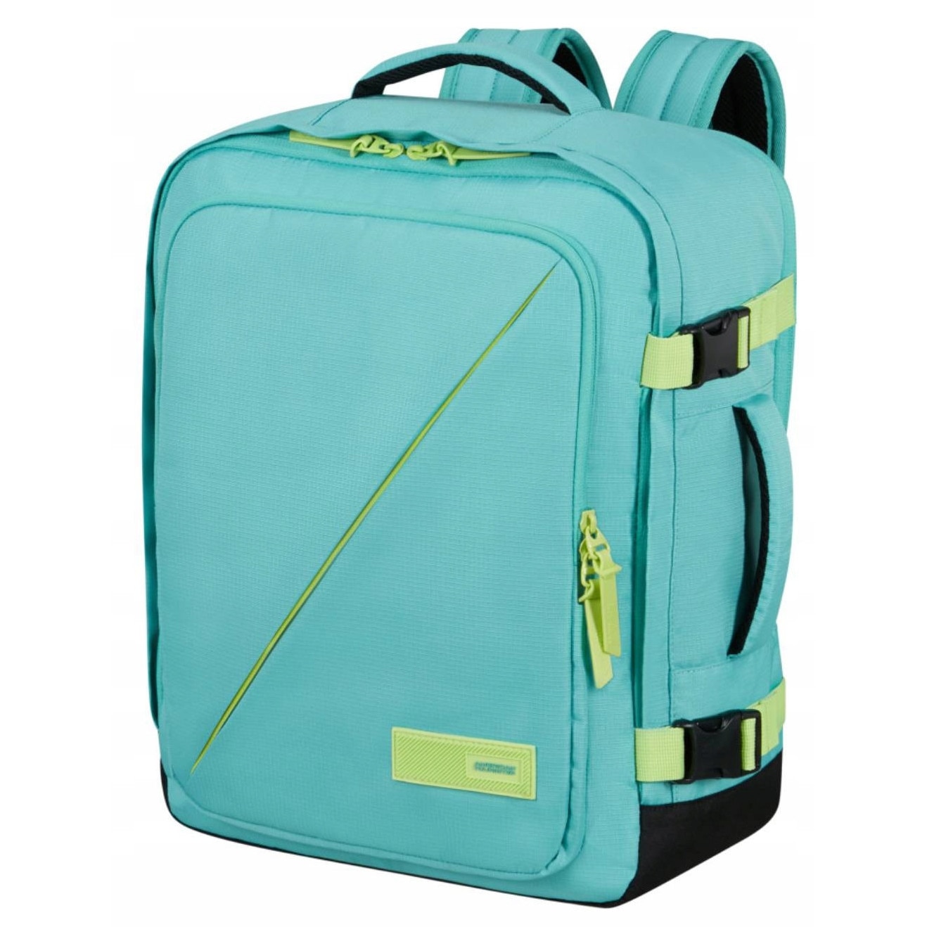 American Tourister, Rucsac de cabina din poliester rPET cu compartiment laptop 15,6 inch, pas Smart Sleeve si buzunar organizator Take2Cabin MS, turcoaz/verde lime, 40 x 30 x 20 cm