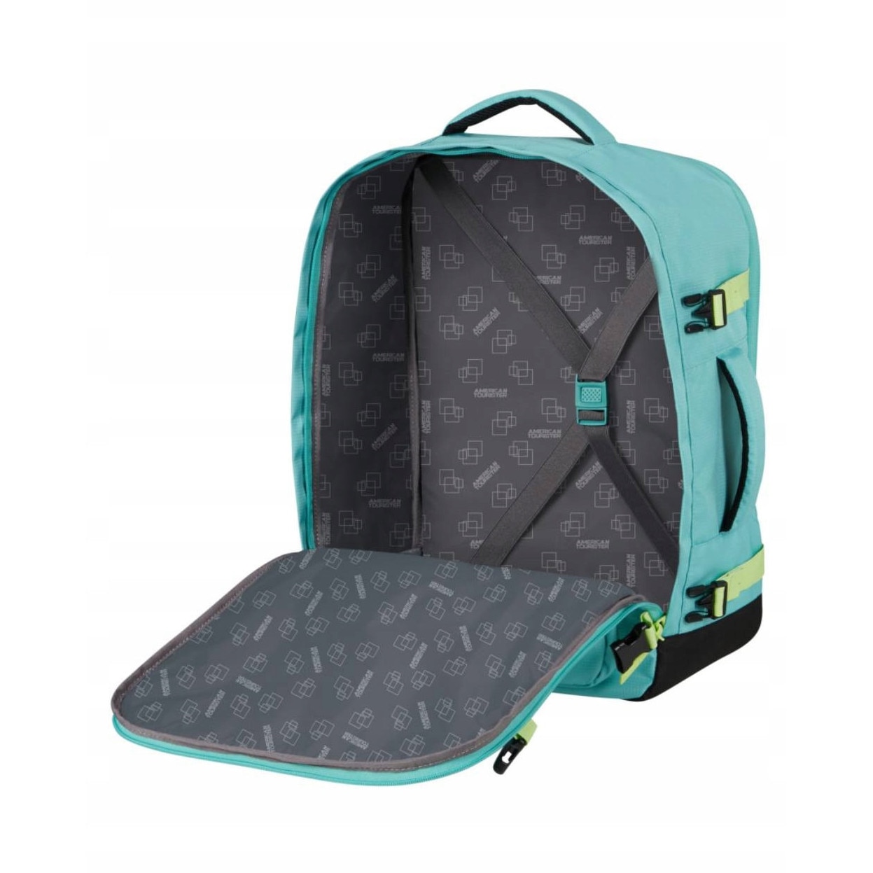 American Tourister, Rucsac de cabina din poliester rPET cu compartiment laptop 15,6 inch, pas Smart Sleeve si buzunar organizator Take2Cabin MS, turcoaz/verde lime, 40 x 30 x 20 cm