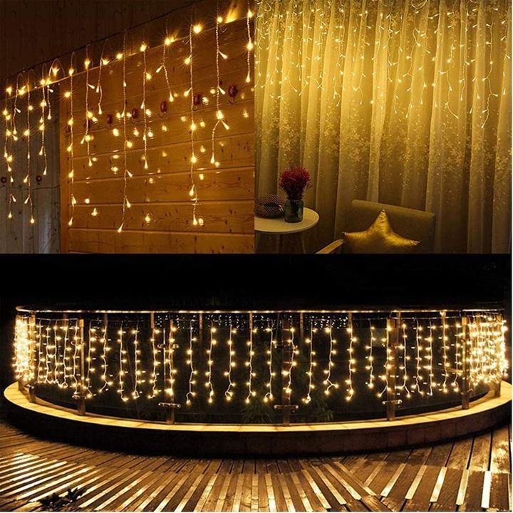 Perdea lumini LED/Инсталация перде Innap SOPLE 600 LED, 8 режима, захранване от мрежата, IP44, топло бяло, 20м
