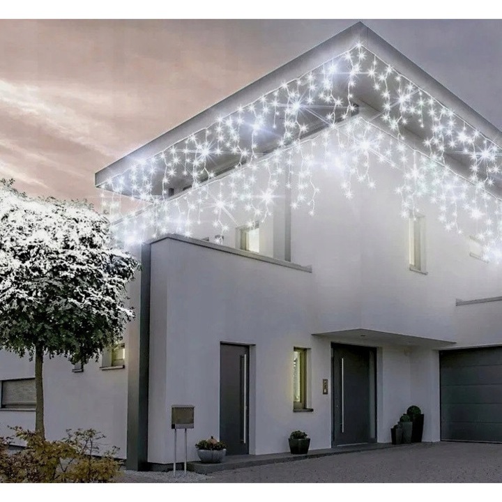 Гирлянд завеса, 600 LED, за външно ползване, с флаш ефект, IP44, студено бяло